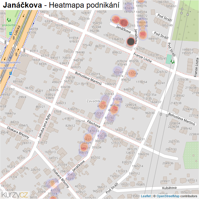Mapa Janáčkova - Firmy v ulici.
