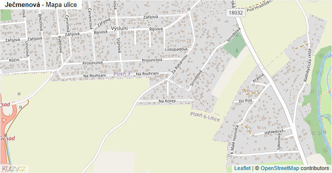 Ječmenová - mapa ulice
