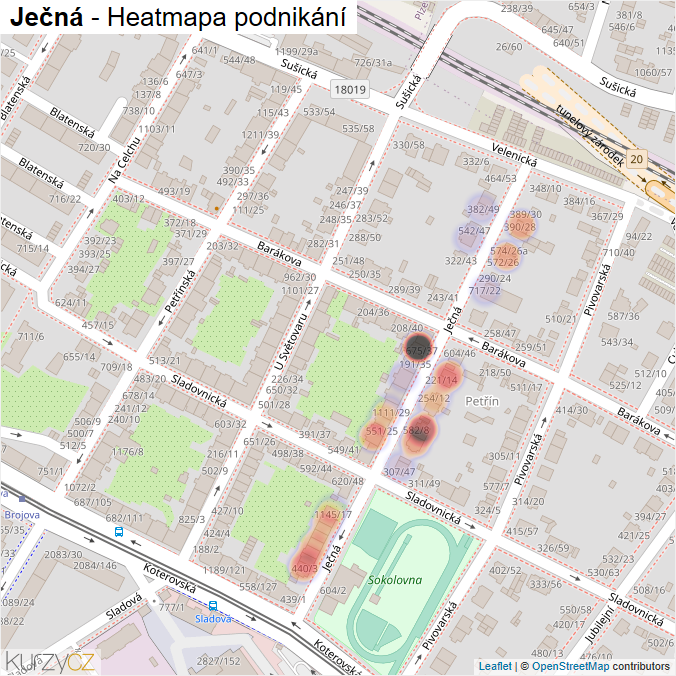 Mapa Ječná - Firmy v ulici.