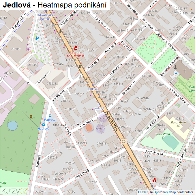 Mapa Jedlová - Firmy v ulici.