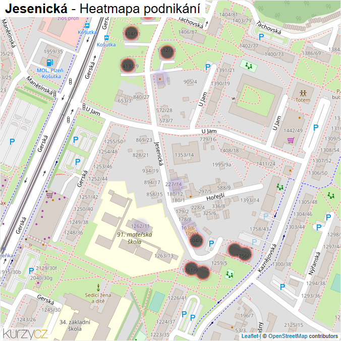 Mapa Jesenická - Firmy v ulici.