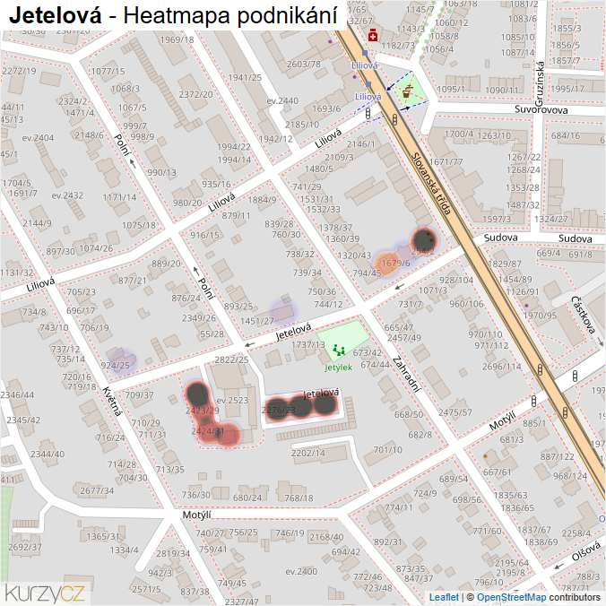 Mapa Jetelová - Firmy v ulici.