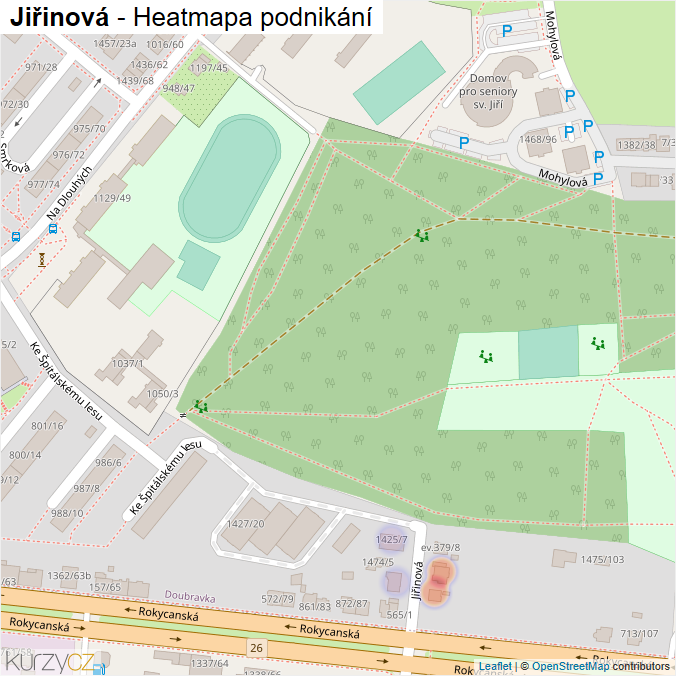 Mapa Jiřinová - Firmy v ulici.
