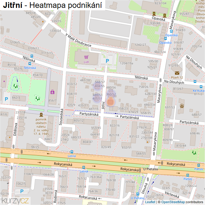 Mapa Jitřní - Firmy v ulici.