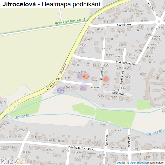 Mapa Jitrocelová - Firmy v ulici.