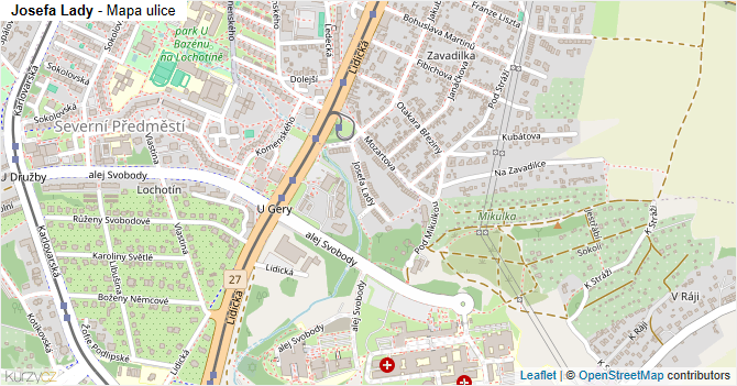 Josefa Lady - mapa ulice