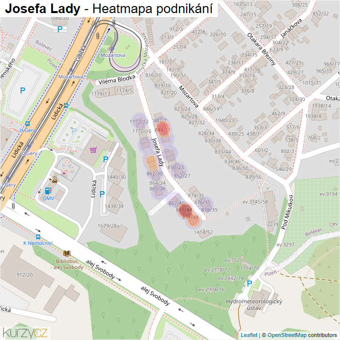 Mapa Josefa Lady - Firmy v ulici.