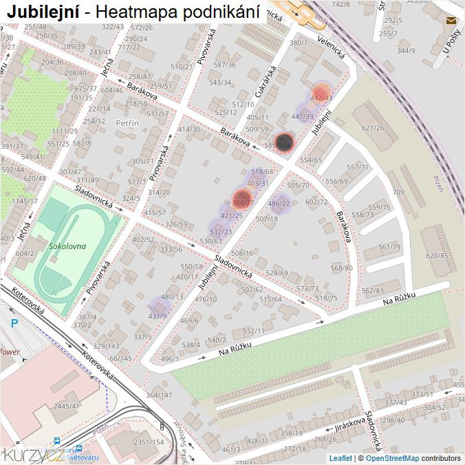 Mapa Jubilejní - Firmy v ulici.