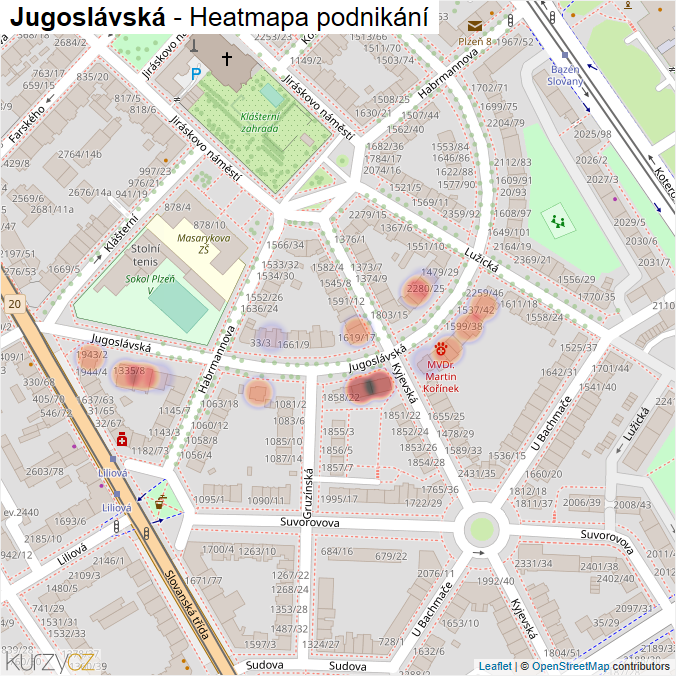 Mapa Jugoslávská - Firmy v ulici.