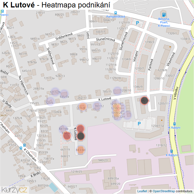 Mapa K Lutové - Firmy v ulici.