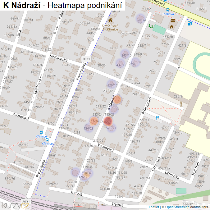 Mapa K Nádraží - Firmy v ulici.