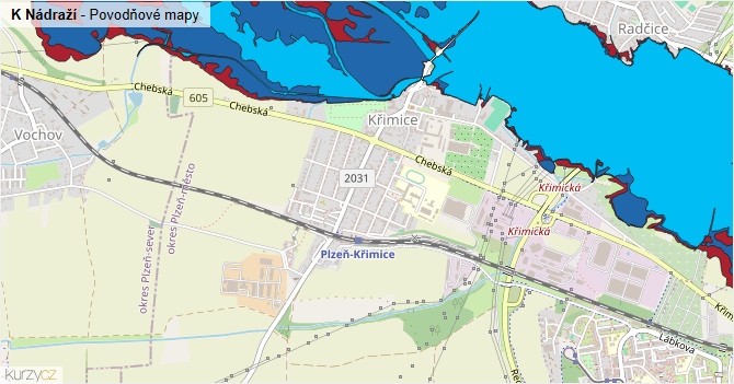 K Nádraží - záplavové mapy stoleté vody