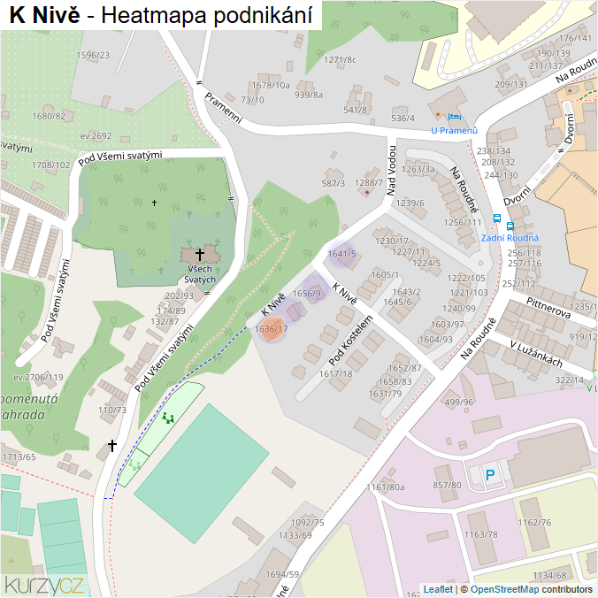Mapa K Nivě - Firmy v ulici.