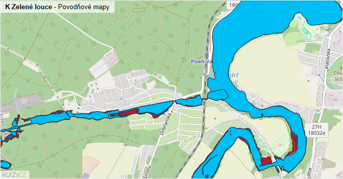 K Zelené louce - záplavové mapy stoleté vody