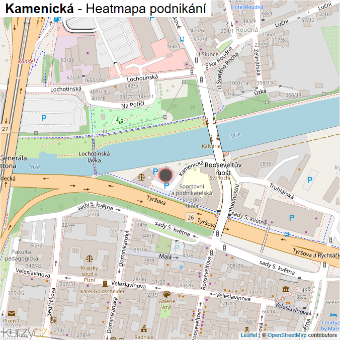 Mapa Kamenická - Firmy v ulici.