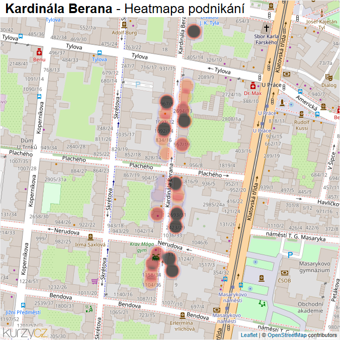 Mapa Kardinála Berana - Firmy v ulici.
