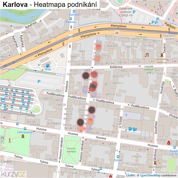Mapa Karlova - Firmy v ulici.