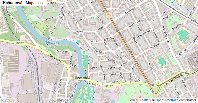 Kaštanová - mapa ulice