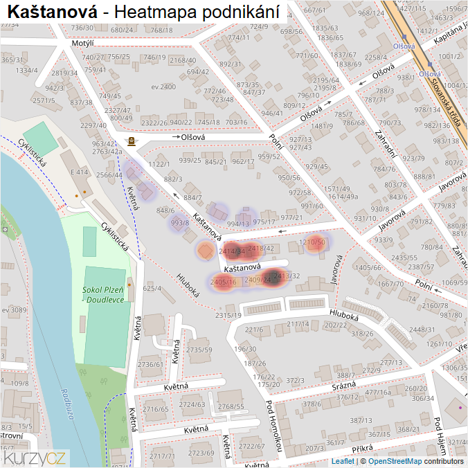 Mapa Kaštanová - Firmy v ulici.