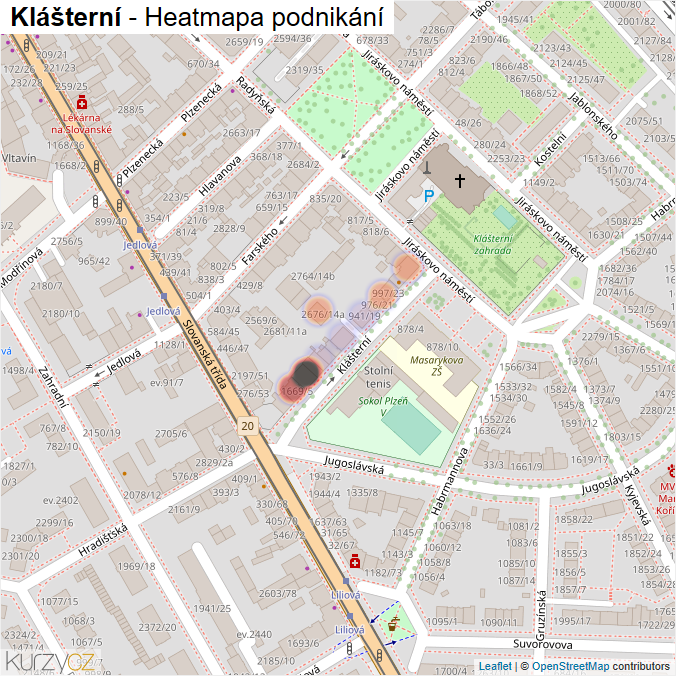 Mapa Klášterní - Firmy v ulici.