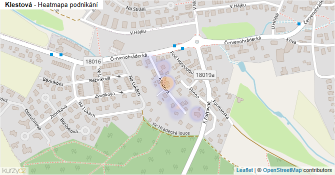 Klestová - mapa podnikání