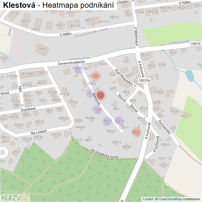 Mapa Klestová - Firmy v ulici.