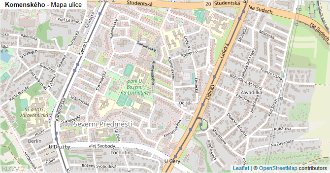 Komenského - mapa ulice