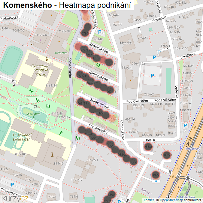 Mapa Komenského - Firmy v ulici.