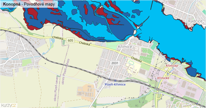 Konopná - záplavové mapy stoleté vody