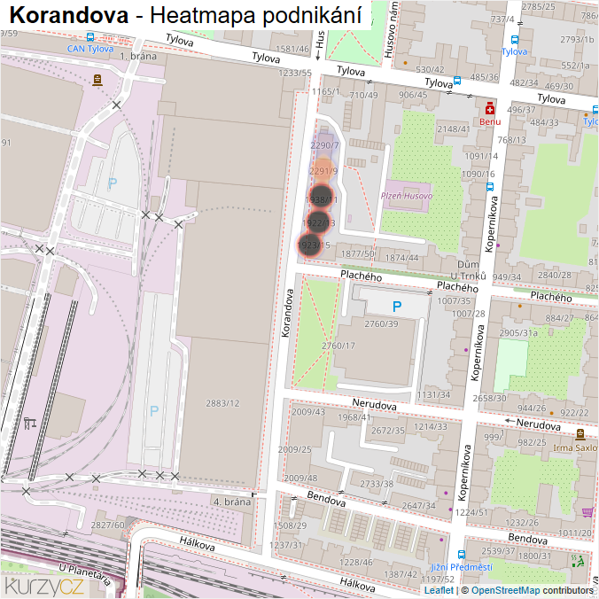 Mapa Korandova - Firmy v ulici.