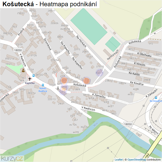 Mapa Košutecká - Firmy v ulici.