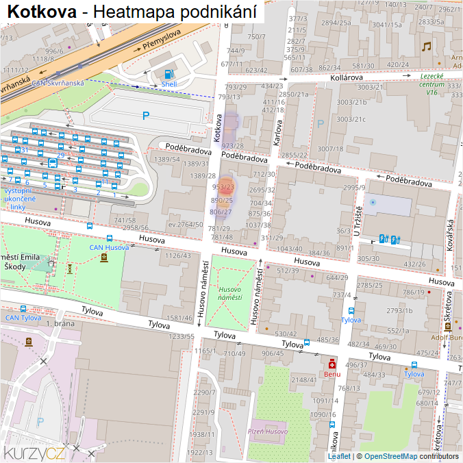Mapa Kotkova - Firmy v ulici.