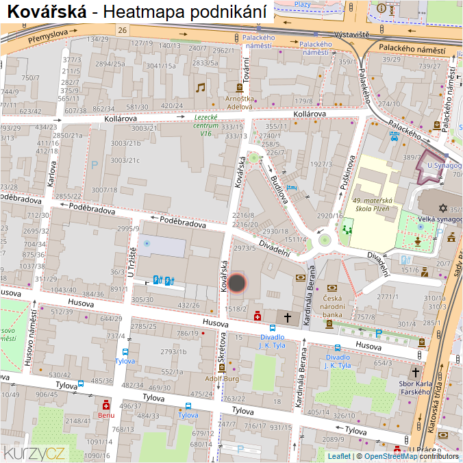 Mapa Kovářská - Firmy v ulici.