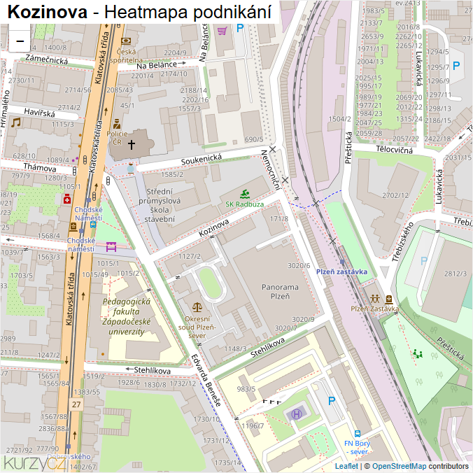 Mapa Kozinova - Firmy v ulici.