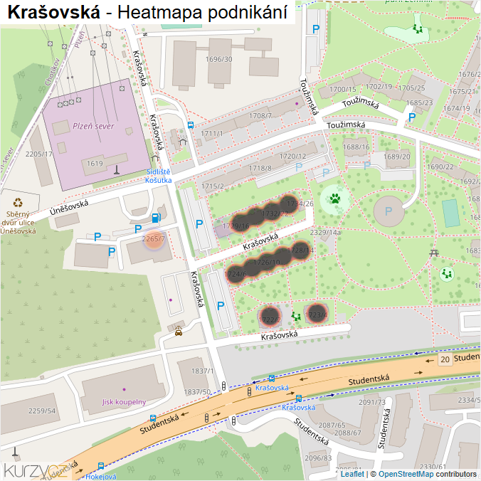 Mapa Krašovská - Firmy v ulici.