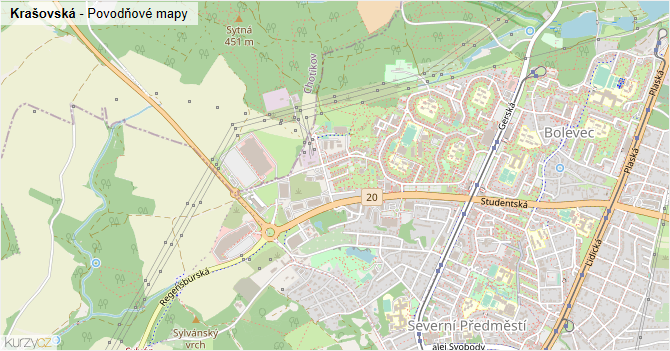 Krašovská - záplavové mapy stoleté vody