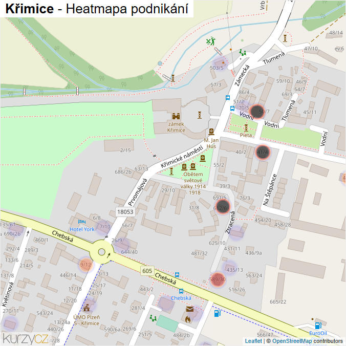 Mapa Křimice - Firmy v části obce.