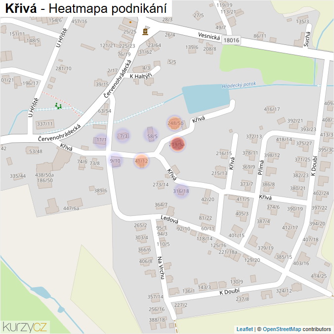Mapa Křivá - Firmy v ulici.