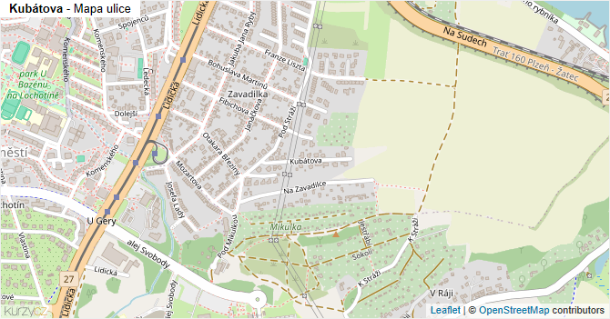 Kubátova - mapa ulice