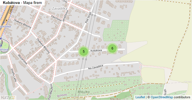 Kubátova - mapa firem