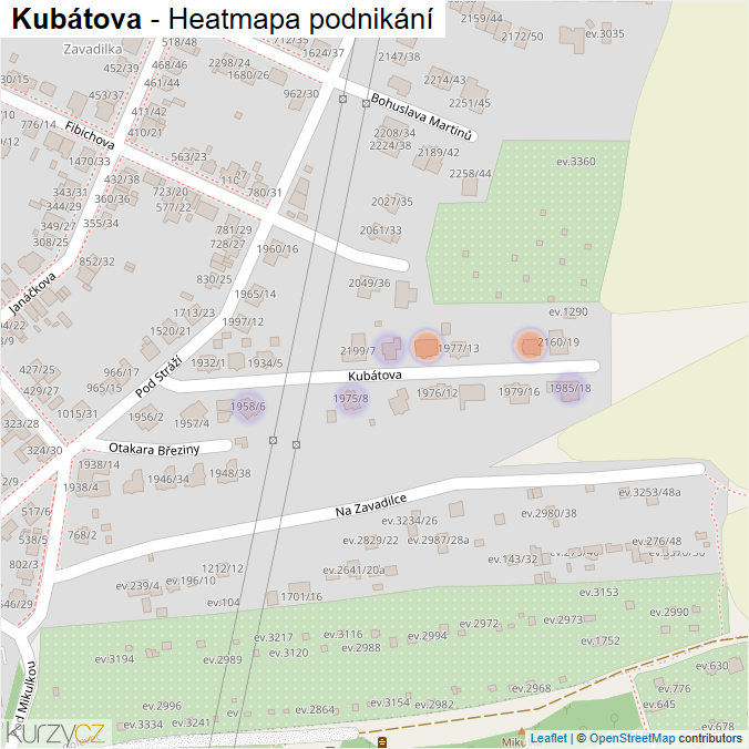 Mapa Kubátova - Firmy v ulici.