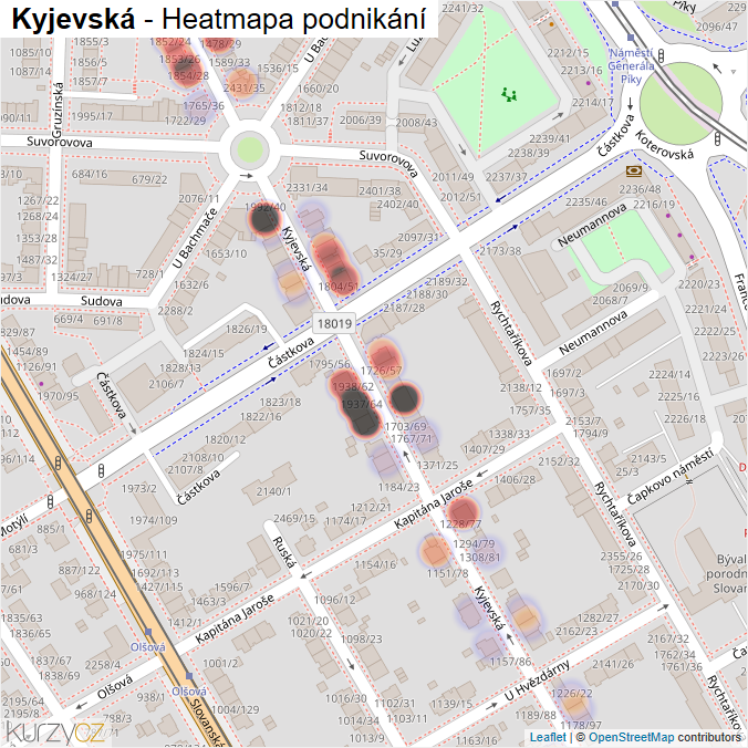 Mapa Kyjevská - Firmy v ulici.