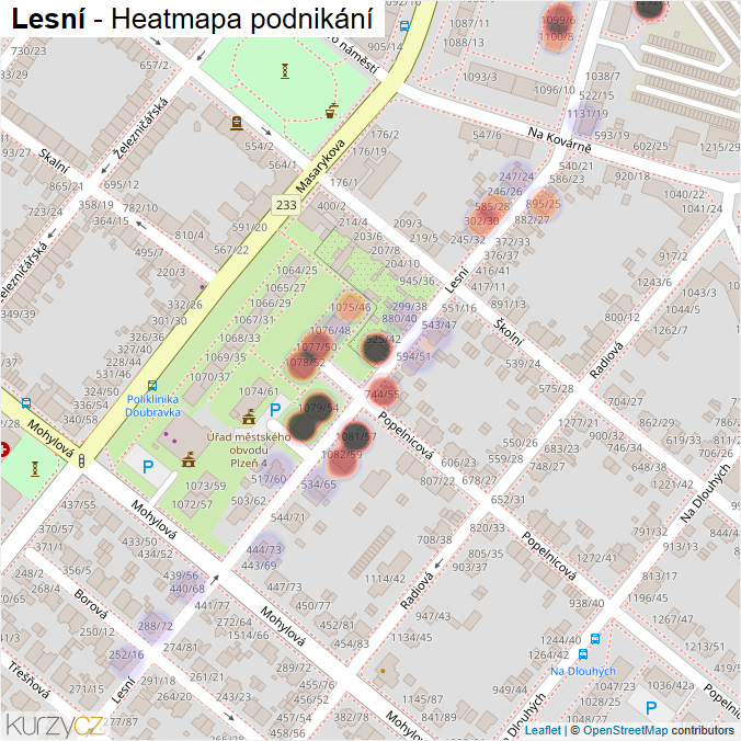Mapa Lesní - Firmy v ulici.