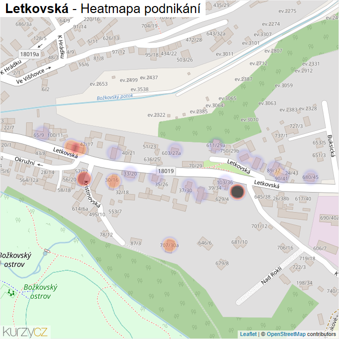 Mapa Letkovská - Firmy v ulici.