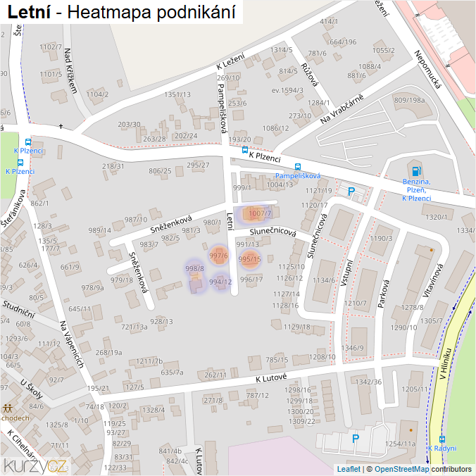 Mapa Letní - Firmy v ulici.