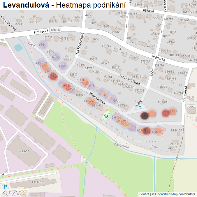 Mapa Levandulová - Firmy v ulici.