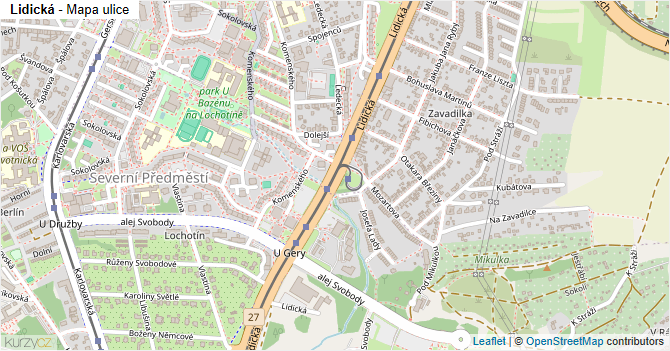 Lidická - mapa ulice