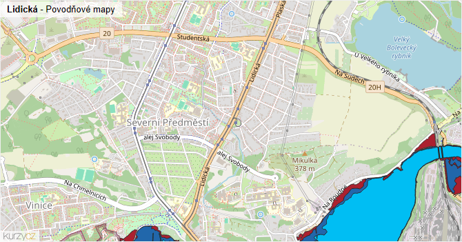 Lidická - záplavové mapy stoleté vody