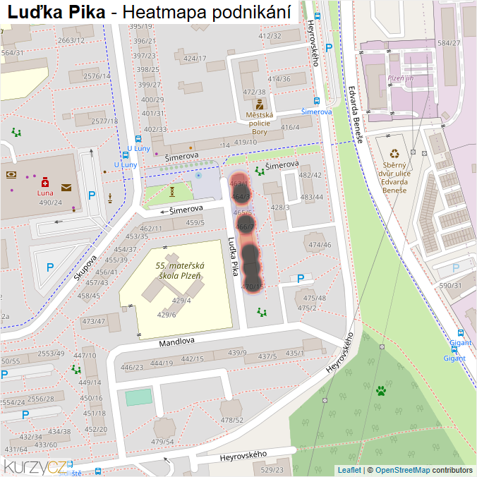 Mapa Luďka Pika - Firmy v ulici.