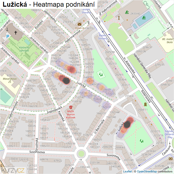 Mapa Lužická - Firmy v ulici.